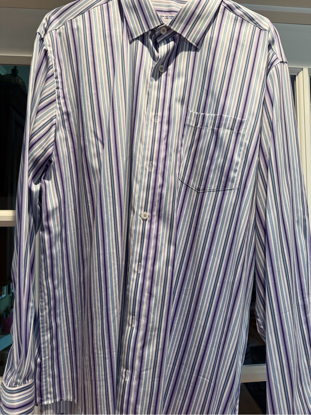Bugatchi Men's Multi-Stripe Dress Shirt in Purple and White